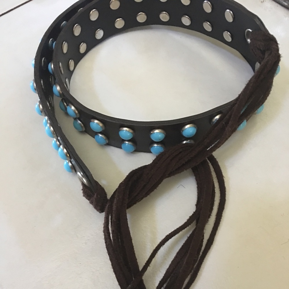 Brown belt with turquoise accents